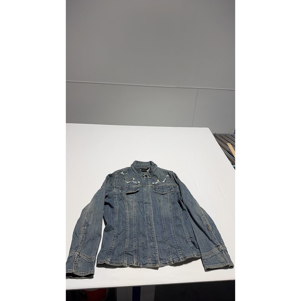Brandon Thomas Embroidered Denim Jacket Womens Medium Blue Floral Casual Coat